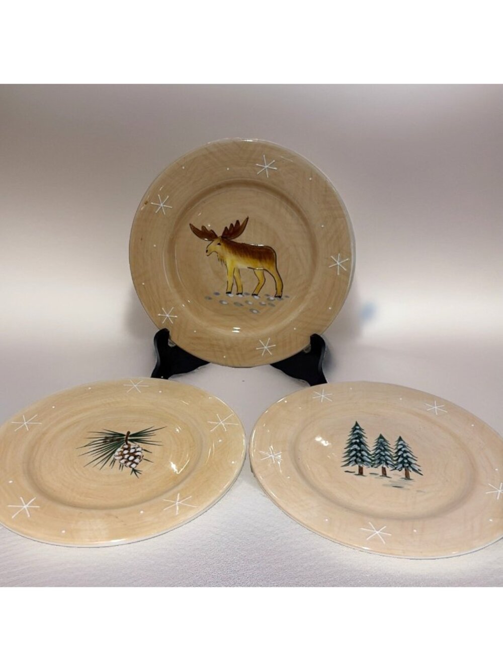 Set of 3 Northwoods Home Collection 8" Plates Appetizer Dessert Moose Pine Tree
